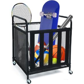 Ball Storage Cart, Sports Equipment Organizer with Wheels, Storing Volleyball, Basketball, Soccer and Baseball, Lockable Rolling Sports Ball Storage for Garage, Playgroup and Gym