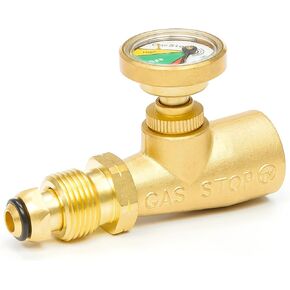 Propane Tank Gauge with Emergency Shut-Off - Color Coded Pressure Meter, Propane Gas Gauge - POL Connection for Cylinder, Class A & Class C Motorhomes