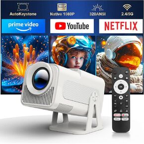 [Netflix-Licensed] Smart Projector 4k Support HY320 NTV Android13 Officially TV Apps,Voice Asssistant 1080P Native/Optical Resolution 320ANSI 5GWifi Movie Portable Projector for Home Theater/Outdoor