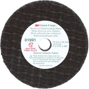 3M Green Corps Reinforced Weld Grinding Wheel 01991, 3 in, 22" x 3/8" 5 Pack Heavy Duty, Resin Bonded, Long Lasting Wheel for Fast Cut, Auto Body