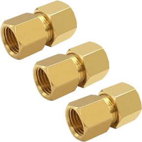 Joywayus Brass Compression Tube Pipe Fitting 3/8" Tube OD Compression x 1/4" Compression Female Union Connector (Pack of 3)