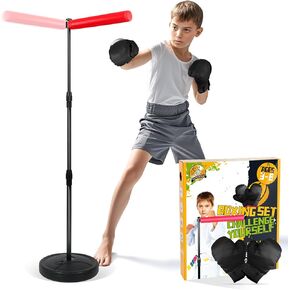 Rotating Boxing Bar 360° Spinning bar Reflex Bar, Boxing Set Trainer Adjustable,Suitable for Kids with Black or Red Glove