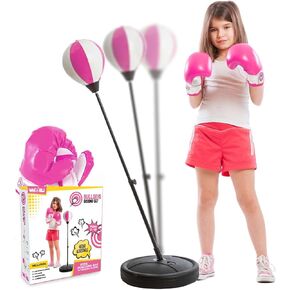 Whoobli Punching Bag for Kids Incl Boxing Gloves | 3-10 Years Old Adjustable Kids Punching Bag with Stand | Boxing Bag Set Toy for Boys & Girls (Red Black)