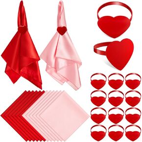 12 Sets Valentine's Day Cloth Napkin Rings Set with Red Heart Napkin Rings Red Pink Cloth Napkins Valentine Cloth Dinner Napkins Wedding Birthday Party Dining Table Decoration(20 x 20 Inch)