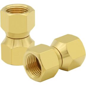 Hooshing 2PCS 3/8" Female Flare Adapter Swivel Nut Brass Flared Tube Fittings Brass Pipe Connector
