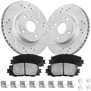Anpulsero Front Replacement Brake Rotors Kit for 2006-2018 Toyot RAV 4 [w/3rd Row Seating ONLY], Automotive Replacement Brake Kit-OE Drilled Slotted Brake Rotors & Brake Pads| 296mm(11.7in)