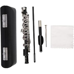 16 Hole Piccolo Set Metal Key of C Piccolo with Cleaning Cloth Screwdriver and Bar for Beginners Students Performance (Black)