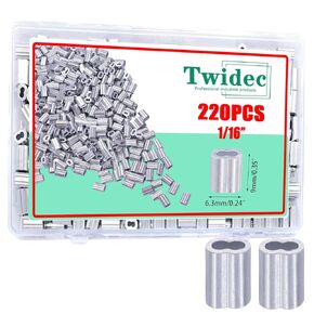Twidec/220PCS Aluminum Crimping Loop Sleeve 1/16" Wire Rope Sleeve Cable Crimp Ferrules for Wire Rope and Cable Assortment Kit N-035-220PCS
