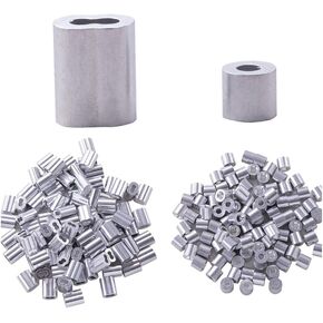 HOME MASTER HARDWARE 1/8" Aluminum Crimping Loop Sleeve and Crimping Stop Sleeve 200 Pcs, for 1/8" Diameter Wire Rope and Cable Ferrule