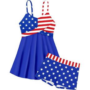 Girls Swimsuits Criss Cross Tropical Print Dress Bathing Suits with Shorts 2 Piece Tankini for Teens in Saudi Arabia