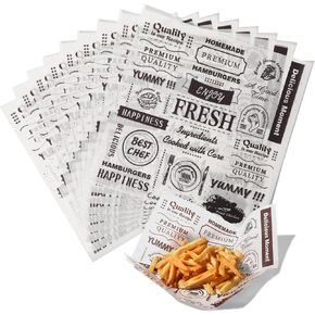 [250 Sheets] 12x12" Deli Paper Sheets, Newsprint Dry Waxed Paper, Waterproof Sandwich Wrapping, Grease-Proof Wax Paper for Food Basket, Picnic, Barbecue, Restaurants, Burgers, Fries