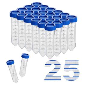 50ml Conical Centrifuge Tubes, 25Pcs Sterilisation Polypropylene Test Tubes, Tubes with Flat Top Screw Caps, Plastic Container Bulk Packaged, Non-Pyrogenic, DNase/RNase Free