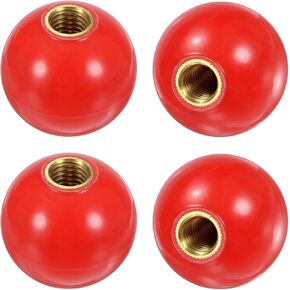 4-Pack Threaded Ball Knobs, M12 Female Thread 40mm Dia. Thermoset Ball Knob for Lathe/Machine/Lawn Mowers, Round Phenolic Brass Insert Lever Handle [Red]