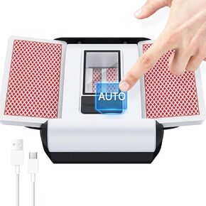 Rechargeable Automatic Card Shuffler 2 Deck – Fast, Reduced Jams, Low Noise, Compact & Lightweight, Ideal Uno Card Shuffler for Game Nights, Travel, and Parties