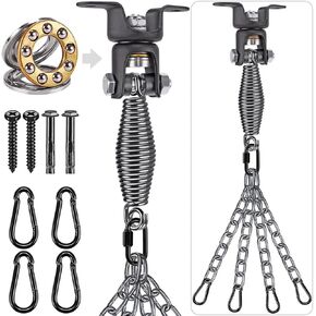 BeneLabel Heavy Duty Boxing Punching Bag Hanger Chain with Spring, 350 LB Capacity, 360° Rotation Wood Beam Holder with 4 Chains and 4 Carabiners, 2 Hexagon Wood Screws and 2 Expansion Screws.