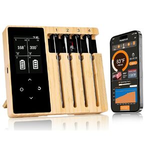 Smart Wireless Meat Thermometer - 4 Probes,Upgraded Large Split Screen, Accurate & Stable, Long-Range Bluetooth App or Host Control for iOS & Android, BBQ,Oven,Grill,Smoker,Air Fryer,Sous Vide