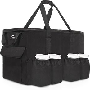 MATEIN Food Delivery Bag XXL - 23x14x15 inches, Water Resistant Large Insulated Hot & Cooler Bags for Delivery with Cup Holders, Pizza Warmer Carrying Case - Catering Bag for Food Deliveries, Black