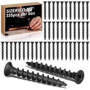 335pcs # 10 X 1-1/2" Drywall Screws, Hardness Coarse Thread Wood Screws, Bugle Head Laminating Drywall Screws Black Phosphate Coated for Drywall, Wood and Furniture