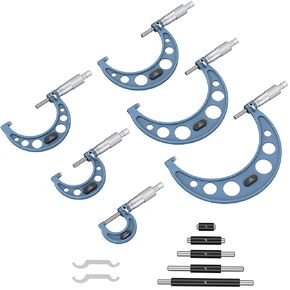 0-6" Outside Micrometer Set, 6-Piece High Accuracy Micrometer Tool Kit with 0.0001" Graduation and Carbide Tips, High Precision Outside Metric Micrometer