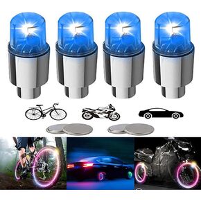 4 Pack LED Bike Wheel Lights Car Tire Valve Stems Caps Bicycle Motorcycle Waterproof Tyre Spoke Flash Lights Cool Reflector Accessories for Kids Men Women with 10 Extra Batteries(Colorful)