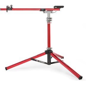 FEEDBACK SPORTS | Sprint Bike Repair Stand | Compact Bicycle Workstand W/Tripod Base | 360-Degree Rotation | Dropout Style Mount | Red