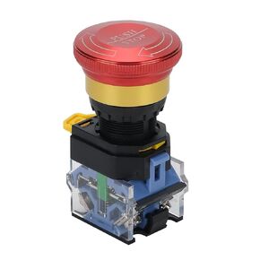 Emergency Stop Button 10 Amp 22mm Latching Push Button Switch, Aluminum Alloy Round Emergency Stop Switch, IP65 Waterproof Self-Locking E Stop Emergency Shut Off Switch, 1NO 1NC 440V (Type A)