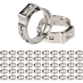60 Pack 1/2 Inch Pex Cinch Clamp Rings, Stainless Steel PEX Crimp Ring, Single Ear Hose Clamps for PEX Tubing Pipe Fitting Connections