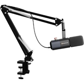 XLR/USB Podcast Microphone for Recording/Gaming/Streaming, Professional Studio Microphone with Desktop Stand, Mute Button, Headphone Jack, Dynamic Microphone for PC/Audio Interface (AM15X)