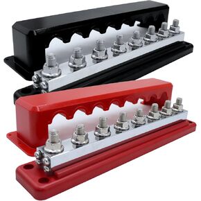 600A Heavy-Duty Bus Bar (2-Pack) Nickel Plated Copper Distribution Terminal Block with Cover 4 M10 (3/8 in) Studs & 8 Screws Buss Bar for Solar RV Marine Car Audio 12-48V DC Battery System in Kuwait