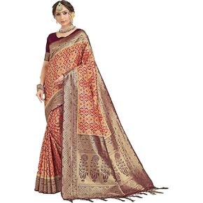 Elina fashion Sarees For Women Banarasi Art Silk l Traditional Indian Wedding Gift Sari with Unstitched Blouse