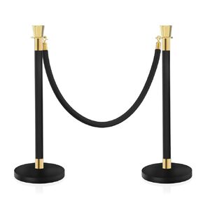 Black Stanchion, 5 ft Black Velvet Rope Red Carpet Ropes and Poles, Stainless Steel Stanchions Post Used for Theaters, Parties, Wedding, Exhibition, 6PCS