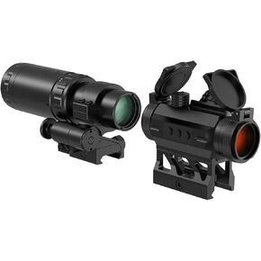 Feyachi V30 Red Dot & M37 Magnifier Combo - 2 MOA Red Dot with 1.5X - 5X Red Dot Magnifier, 10 Brightness Levels, Absolute Co-Witness, Flip-to-Side Mount