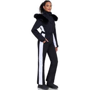 GS SNOWING Women's Ski Suit One Piece Snowsuits Insulated Waterproof Windproof Slim Winter Outdoor Onesies Ski Outfits Jumpsuits #02Black+White S