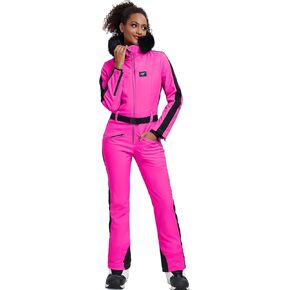 GS SNOWING Women's Ski Suit One Piece Snowsuits Insulated Waterproof Windproof Slim Winter Outdoor Onesies Ski Outfits Jumpsuits Rose XS