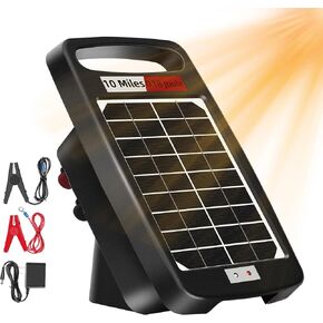 10 Miles Solar Electric Fence Charger,Output 0.18J Electric Fence Charger,24-Hour Uninterrupted Protection Solar Fence Charger,Solar Fence Energizerr That can Work for 14 Days Without Sunlight