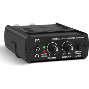 Personal in Ear Monitor System Headphone Amplifier with XLR and TRS Input, 3.5mm Output with Mono and Stereo Switch Mix Panning, Sturdy Housing with Belt Clip
