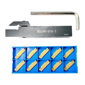 Lathe Cut Off Tool Lathe Parting Tool MGEHR1616-3 Metal Lathe Grooving Turning Tool Holder with 10pcs MGMN300-G Indexable Carbide Grooving Inserts (MGEHR1616-3)