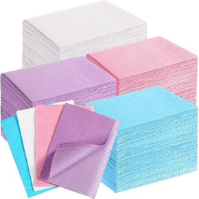 300 Pcs Disposable Dental Bibs Sheets 13 x 18 Inches 3 Ply Waterproof Dentist Tattoo Bib Tray Covers for Clinic, Tattoo Piercing, Feeding and Nail Table Pads Mats Lash Supplies, 4 Colors