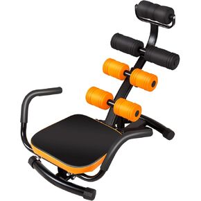 Ab Workout Machine, Height Adjustable Ab Rocker Trainer w/Ergonomic Curved Back, Cushioned Seat, Strong Spring Boost for Core Strength Training, Compact Sit Up Machine for Home Gym