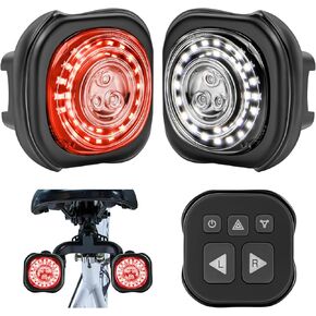 Smart Bike Lights System-Taillight,Headlight&Turn Signal,Sync Front&Rear Bike Light for Night Riding,3+2+1 Light Modes Rechargeable Bicycle Light with Remote Controller,IP67 Waterproof Day/Night Mode