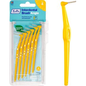 TEPE Interdental Brush Angle, Angled Dental Brush for Teeth Cleaning, Pack of 6, 0.7 mm, Medium Gaps, Yellow, Size 4