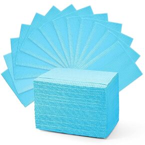 Amira Beauty Disposable Dental Bibs 13" X 18" 3 ply Waterproof Tattoo Bib Sheet for Piercing, Tattoo Table Station, Nail Techs, Dentists, Tray Cover Professional (Blue, 50 Pieces)