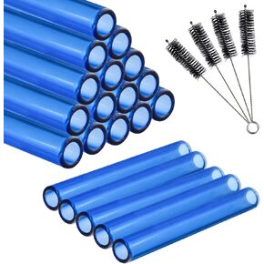 20 pcs 4 Inch Glass Blowing Tubes, Blue Glass Tubes, 12 mm OD 10 mm ID 2mm Thick Wall Glass Borosilicate Blowing Tubing with 4 Cleaning Brush for Art DIY