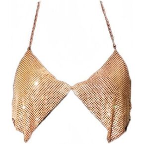 Sexy Bra Chain, Rhinestone Bra Sparkly Lime Silver Crystal Jewelry Halter Metal Body Chain for Women