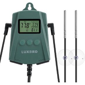 LUXBIRD LB-2SC Digital Heating Mat Thermostat Controller with 2 Probes and 2 Outlets for Seedlings, Germination, Reptiles, Brewing, Breeding, Incubation, Greenhouse (Max 250W per Outlet)