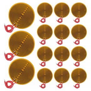 15pcs Film Heater Plate Adhesive Pad 12V 13W PI Heating Elements Film 12V 13W Diameter 70mm Strip Heater Adhesive Polyimide Heater Plate(with 15cm Wire)