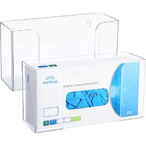 2 Pcs Acrylic Glove Box Holder Dispenser Glove Holder for Wall Mount Clear Acrylic Glove Rack Wall Floating Mask Dispenser for Medical Latex Rubber Disposable Glove Boxes (10.2 x 3.5 x 5.3'', Single)