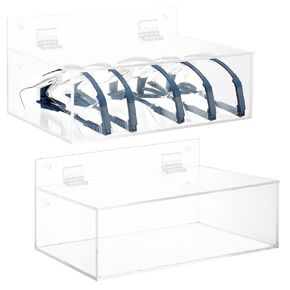 2pcs Acrylic Safety Glasses Holder with Lid, 9 x 6 x 3 Inch Sturdy Stand or Wall Mount Clear Dispenser Storage Case, Acrylic Wall Organizer for Protective Eyewear Glove, Lab Supply Dispensers