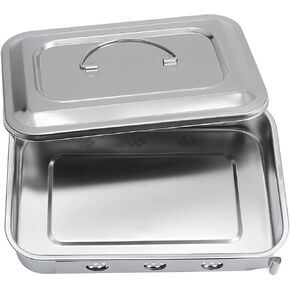 Medical Surgical Trays Stainless Steel Dental Instruments Tray Organizer Holder Sterilization Plate Trays Box with Lid & Handle Grip & Holes