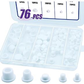 76PCS White Hole Plugs Silicone Stoppers Assortment Kit Rubber Plugs for Round Holes, Flexible Rubber Stoppers Waterproof Tube Plugs T-Type, Used for Sealing Plugs Bathtub Jet Covers